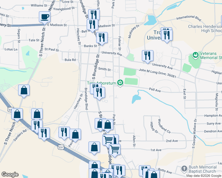 map of restaurants, bars, coffee shops, grocery stores, and more near 901 Park Street in Troy