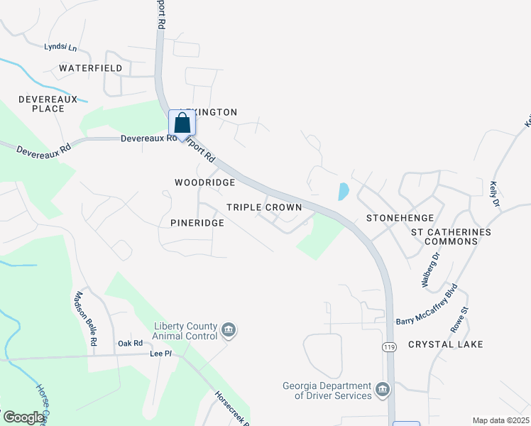 map of restaurants, bars, coffee shops, grocery stores, and more near 201 Preakness Drive in Hinesville