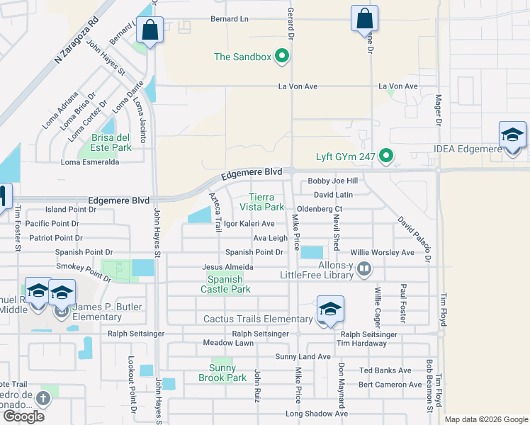 map of restaurants, bars, coffee shops, grocery stores, and more near 3279 Belgian Trail in El Paso