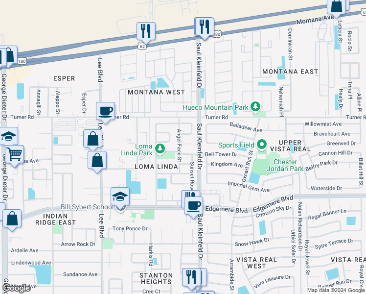 map of restaurants, bars, coffee shops, grocery stores, and more near 11668 Patrick James Court in El Paso