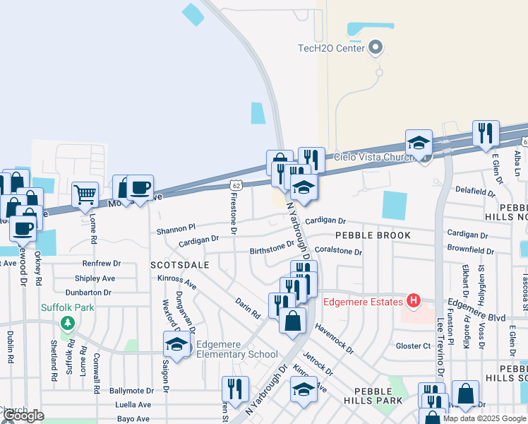 map of restaurants, bars, coffee shops, grocery stores, and more near 10561 Shannon Place in El Paso