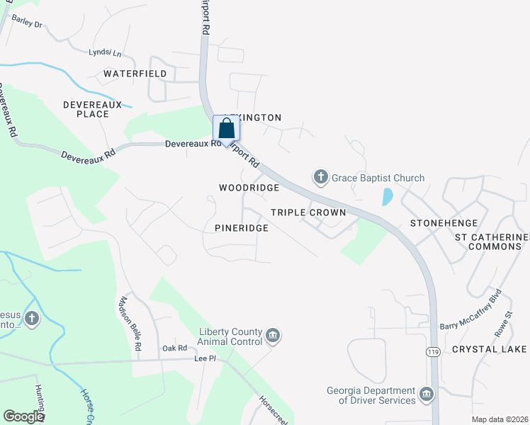 map of restaurants, bars, coffee shops, grocery stores, and more near 1310 Loblolly Drive in Hinesville