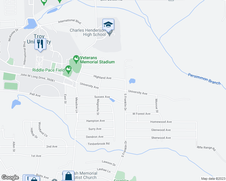 map of restaurants, bars, coffee shops, grocery stores, and more near 811 University Avenue in Troy