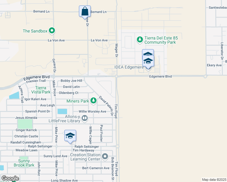 map of restaurants, bars, coffee shops, grocery stores, and more near 3420 Gary Brewster Place in El Paso