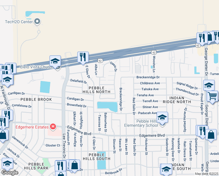 map of restaurants, bars, coffee shops, grocery stores, and more near 11033 Sunshine Court in El Paso