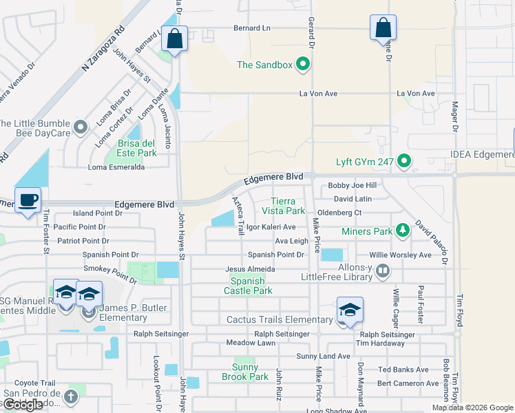 map of restaurants, bars, coffee shops, grocery stores, and more near 3292 Bashkir Trail in El Paso