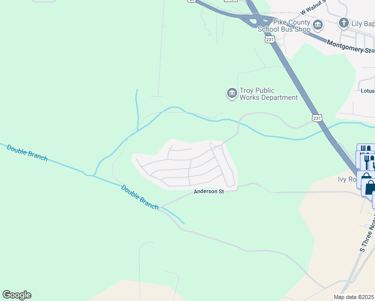 map of restaurants, bars, coffee shops, grocery stores, and more near Fox Circle in Troy