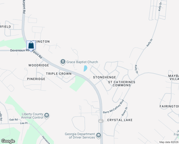 map of restaurants, bars, coffee shops, grocery stores, and more near 1834 Lawnwood Drive in Hinesville