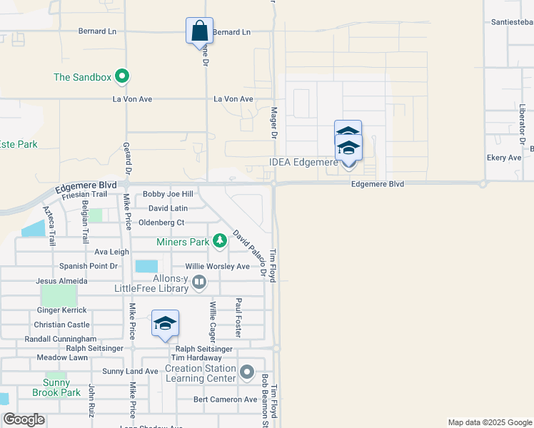 map of restaurants, bars, coffee shops, grocery stores, and more near 3420 Gary Brewster Place in El Paso