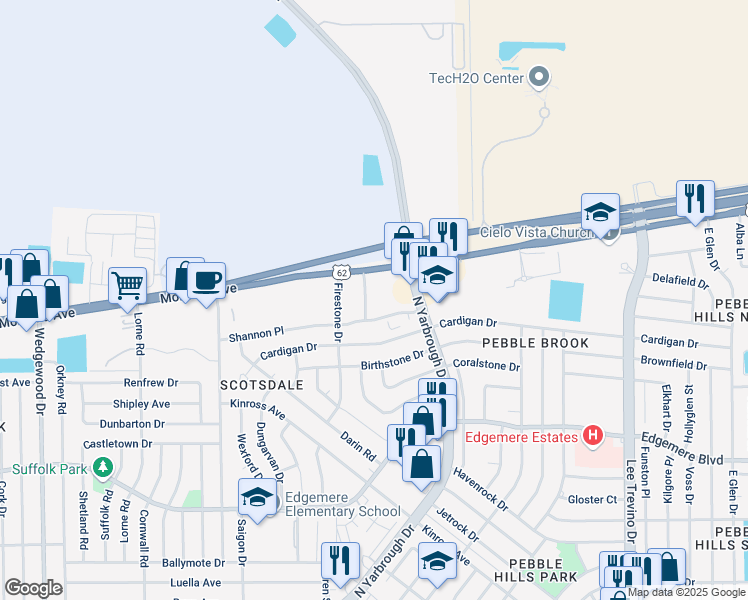 map of restaurants, bars, coffee shops, grocery stores, and more near 10568 Montana Avenue in El Paso