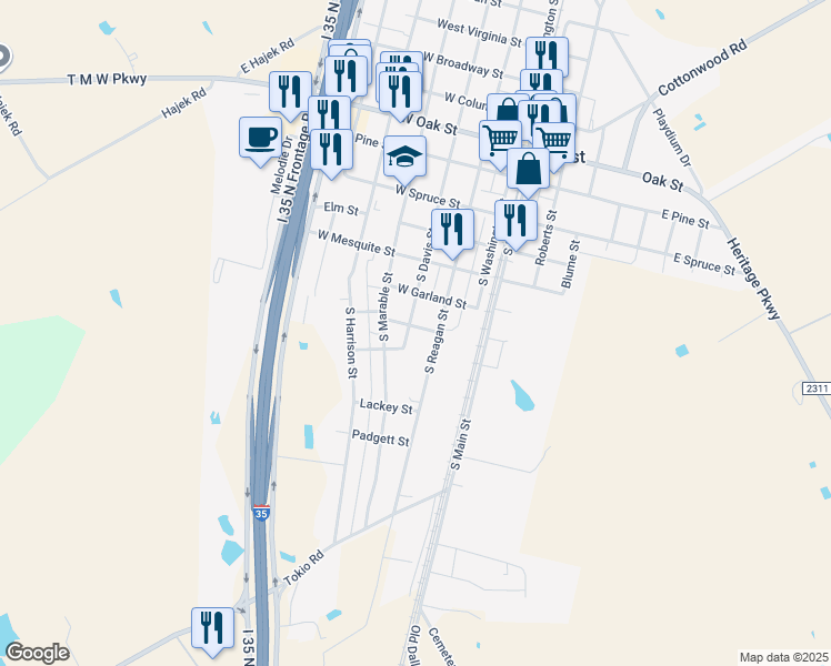 map of restaurants, bars, coffee shops, grocery stores, and more near 509 South Davis Street in West