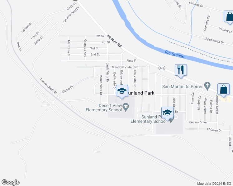 map of restaurants, bars, coffee shops, grocery stores, and more near 137 Valle Vista Drive in Sunland Park