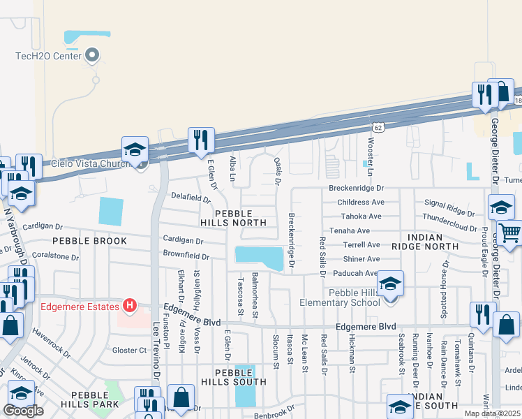 map of restaurants, bars, coffee shops, grocery stores, and more near 11033 Sunshine Court in El Paso