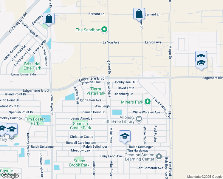 map of restaurants, bars, coffee shops, grocery stores, and more near 14704 David Latin in El Paso