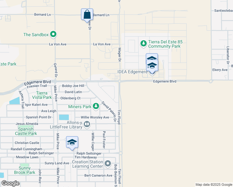 map of restaurants, bars, coffee shops, grocery stores, and more near 3420 Gary Brewster Place in El Paso