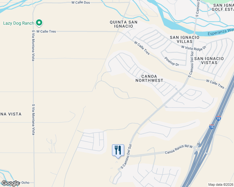 map of restaurants, bars, coffee shops, grocery stores, and more near 2343 West Calle Ceja in Green Valley