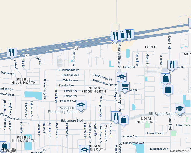 map of restaurants, bars, coffee shops, grocery stores, and more near 11216 Signal Ridge Drive in El Paso