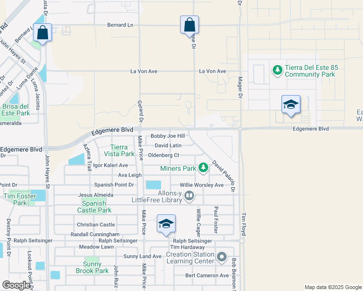 map of restaurants, bars, coffee shops, grocery stores, and more near 14829 David Latin in El Paso