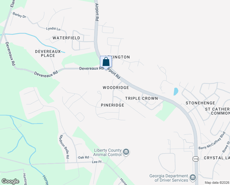 map of restaurants, bars, coffee shops, grocery stores, and more near 1232 Pineridge Way in Hinesville