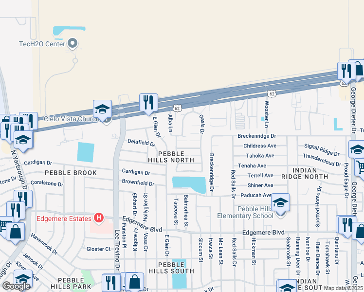 map of restaurants, bars, coffee shops, grocery stores, and more near 11023 Sunshine Court in El Paso