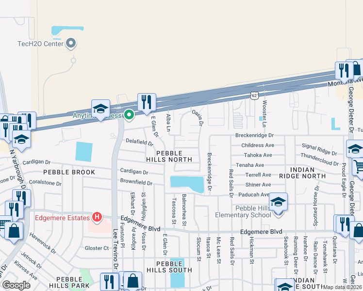 map of restaurants, bars, coffee shops, grocery stores, and more near 11027 Sunshine Court in El Paso
