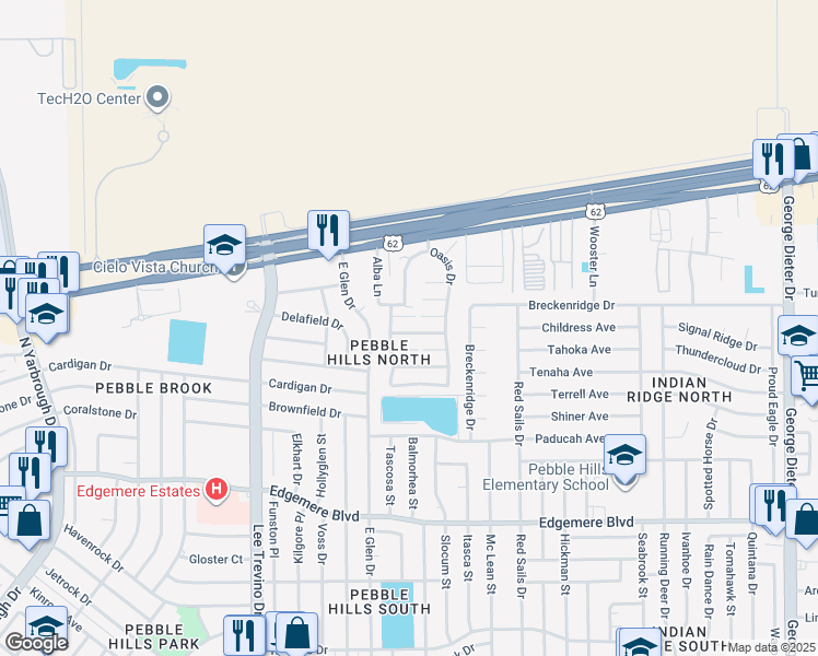 map of restaurants, bars, coffee shops, grocery stores, and more near 11029 Sunshine Court in El Paso