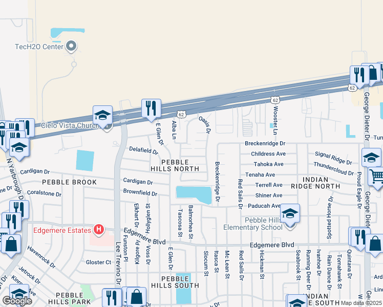 map of restaurants, bars, coffee shops, grocery stores, and more near 11033 Sunshine Court in El Paso