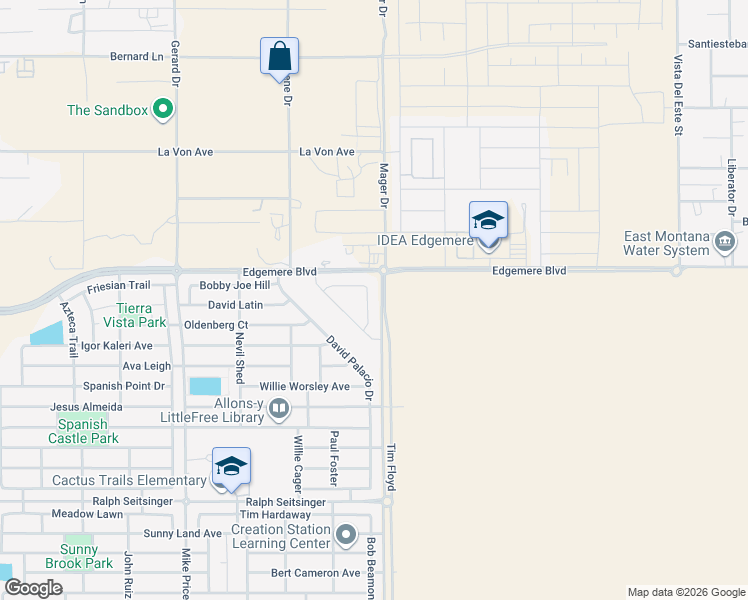 map of restaurants, bars, coffee shops, grocery stores, and more near 3420 Gary Brewster Place in El Paso