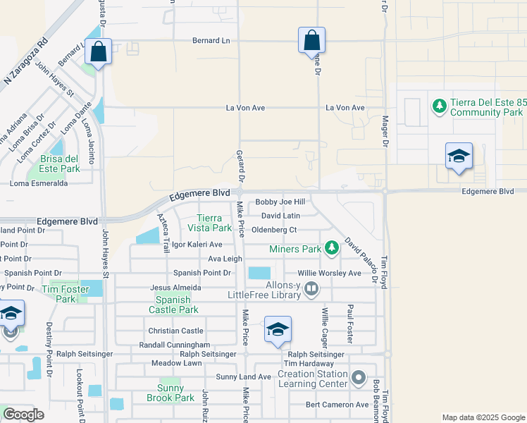 map of restaurants, bars, coffee shops, grocery stores, and more near 14733 David Latin in El Paso