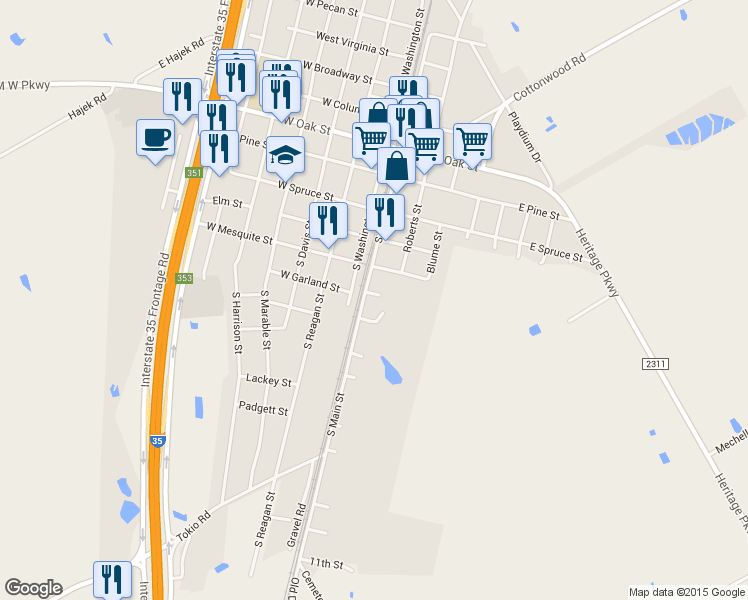 map of restaurants, bars, coffee shops, grocery stores, and more near 501 S Main St in West