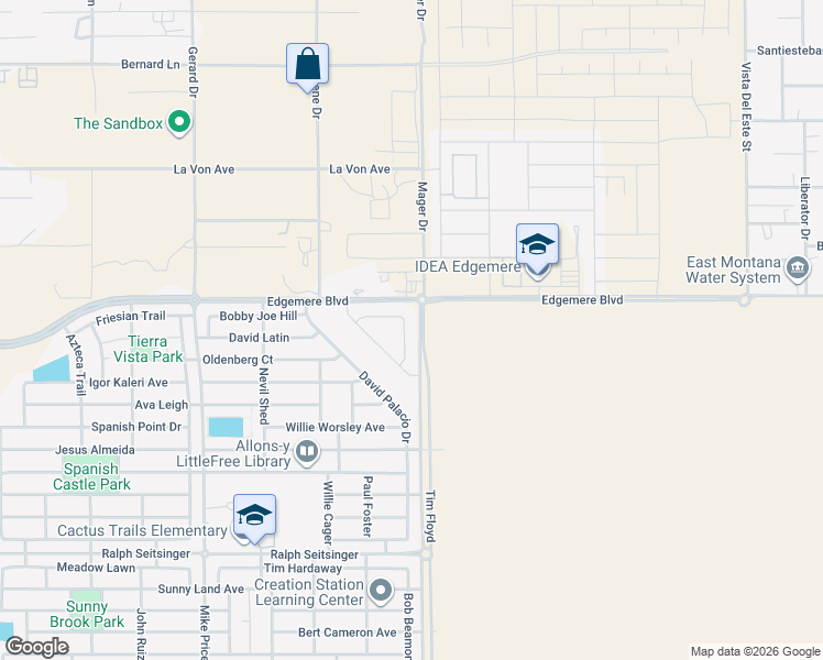 map of restaurants, bars, coffee shops, grocery stores, and more near 3420 Gary Brewster Place in El Paso