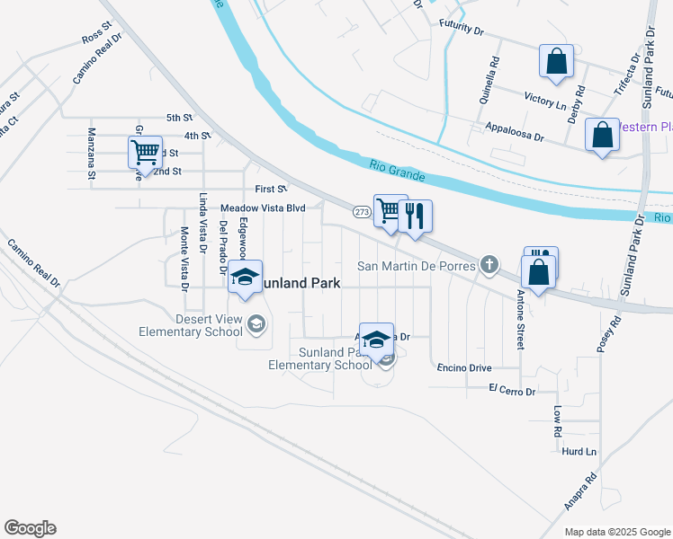 map of restaurants, bars, coffee shops, grocery stores, and more near 118 Las Lomitas Drive in Sunland Park