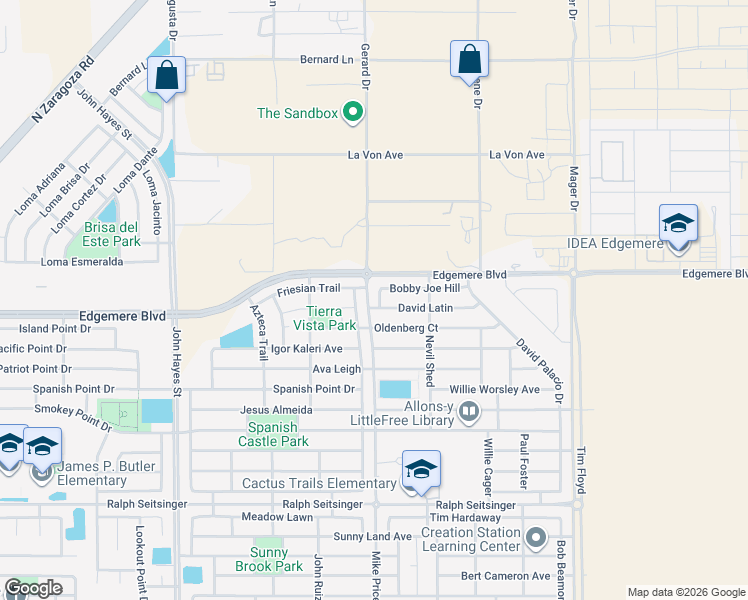 map of restaurants, bars, coffee shops, grocery stores, and more near 3312 Peruvian Paso in El Paso
