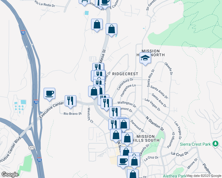 map of restaurants, bars, coffee shops, grocery stores, and more near 4208 Park Hill Drive in El Paso