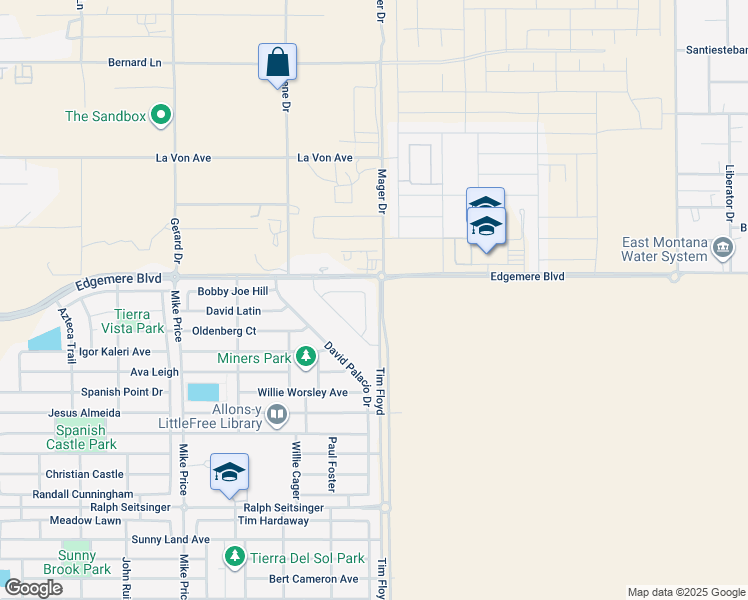 map of restaurants, bars, coffee shops, grocery stores, and more near 3420 Gary Brewster Place in El Paso