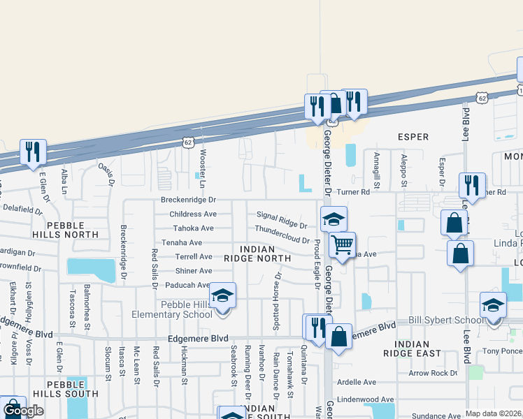 map of restaurants, bars, coffee shops, grocery stores, and more near 11216 Signal Ridge Drive in El Paso