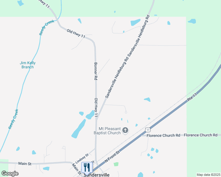 map of restaurants, bars, coffee shops, grocery stores, and more near Sandersville Heidleburg Road in Ellisville