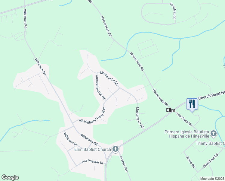 map of restaurants, bars, coffee shops, grocery stores, and more near 54 Northeast Highland Road in Ludowici