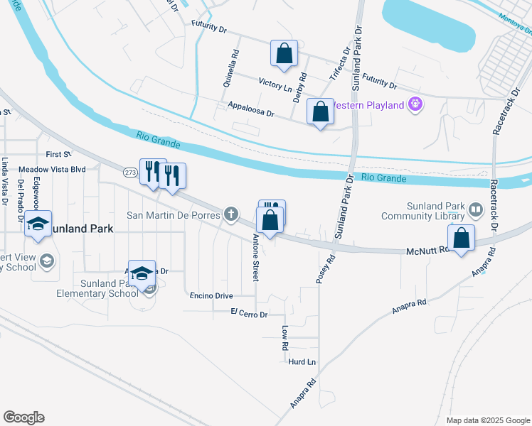 map of restaurants, bars, coffee shops, grocery stores, and more near 1800-1 McNutt Road in Sunland Park