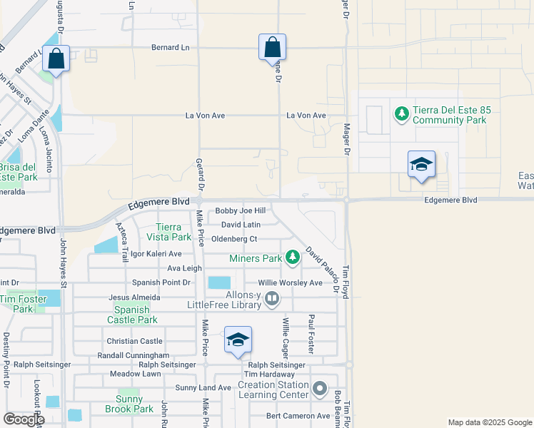 map of restaurants, bars, coffee shops, grocery stores, and more near 14832 Bobby Joe Hill in El Paso