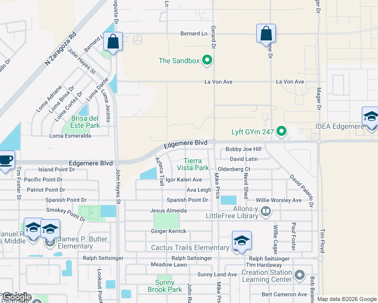 map of restaurants, bars, coffee shops, grocery stores, and more near 14661 Holsteiner in El Paso