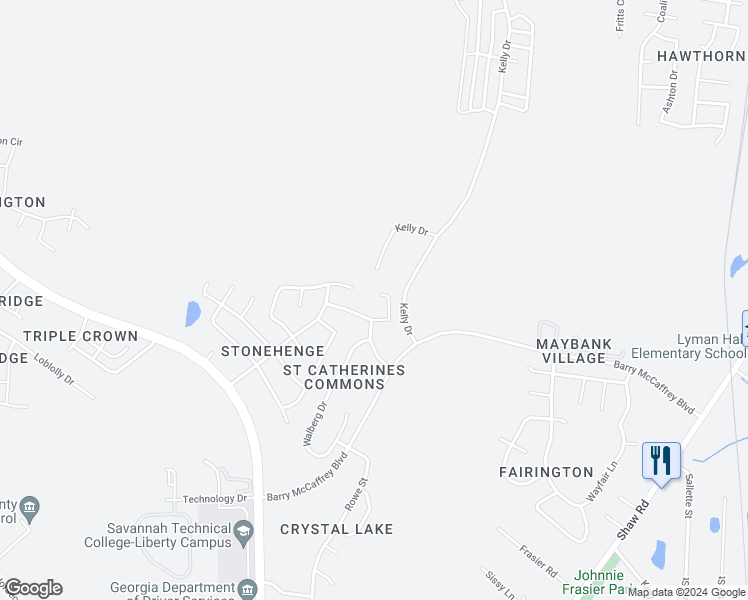 map of restaurants, bars, coffee shops, grocery stores, and more near 1969 Kingston Lane in Hinesville