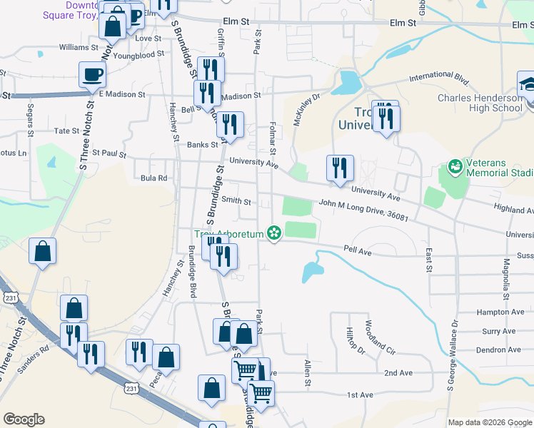map of restaurants, bars, coffee shops, grocery stores, and more near 901-999 Park Street in Troy