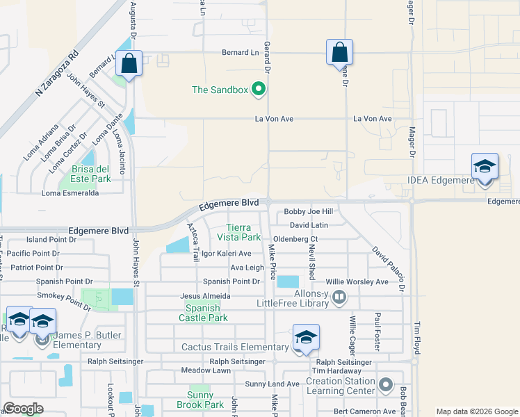 map of restaurants, bars, coffee shops, grocery stores, and more near 3312 Peruvian Paso in El Paso
