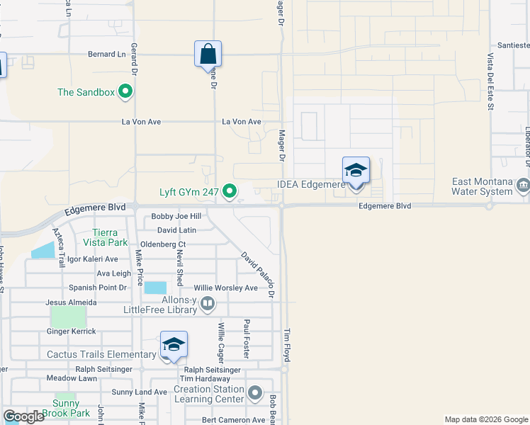 map of restaurants, bars, coffee shops, grocery stores, and more near 3448 Dana Grey in El Paso