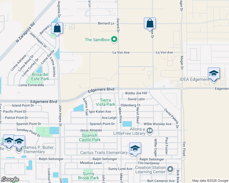 map of restaurants, bars, coffee shops, grocery stores, and more near 3312 Peruvian Paso in El Paso