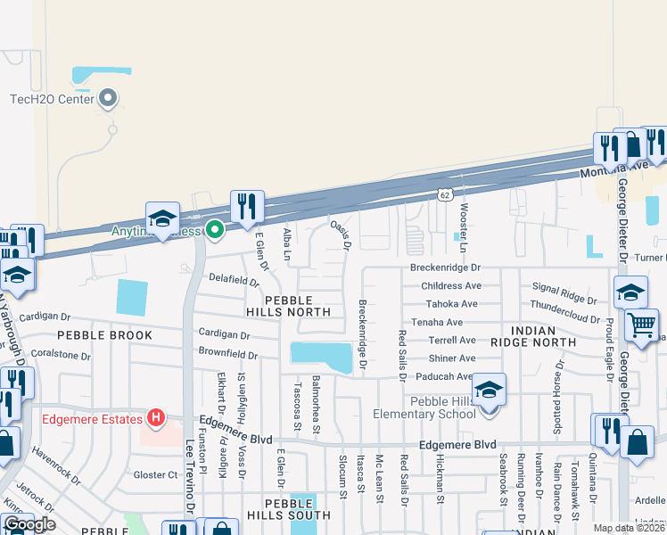 map of restaurants, bars, coffee shops, grocery stores, and more near 3558 Oasis Drive in El Paso