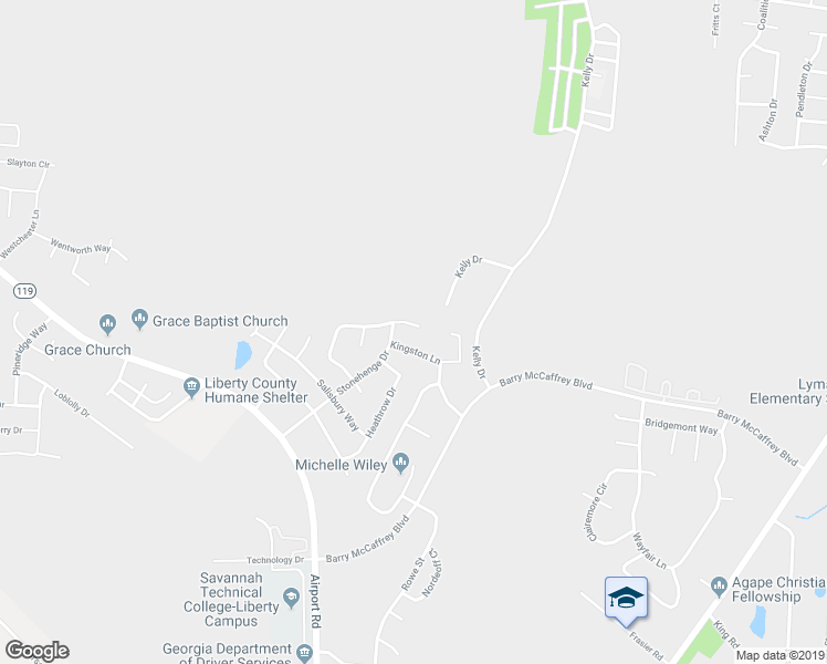 map of restaurants, bars, coffee shops, grocery stores, and more near 1942 Bluestone Loop in Hinesville