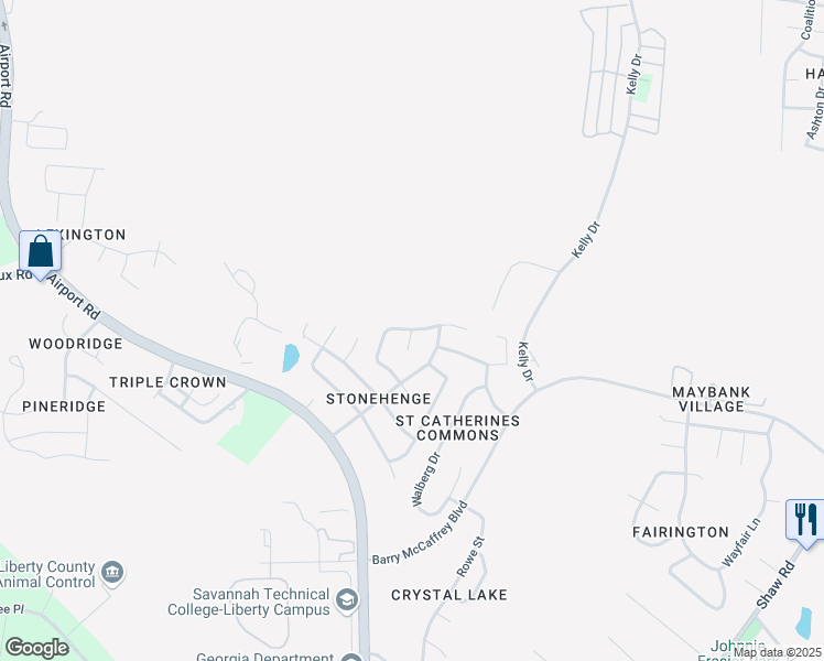 map of restaurants, bars, coffee shops, grocery stores, and more near 1957 Woking Court in Hinesville