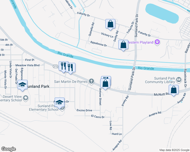map of restaurants, bars, coffee shops, grocery stores, and more near 1800-1 McNutt Road in Sunland Park